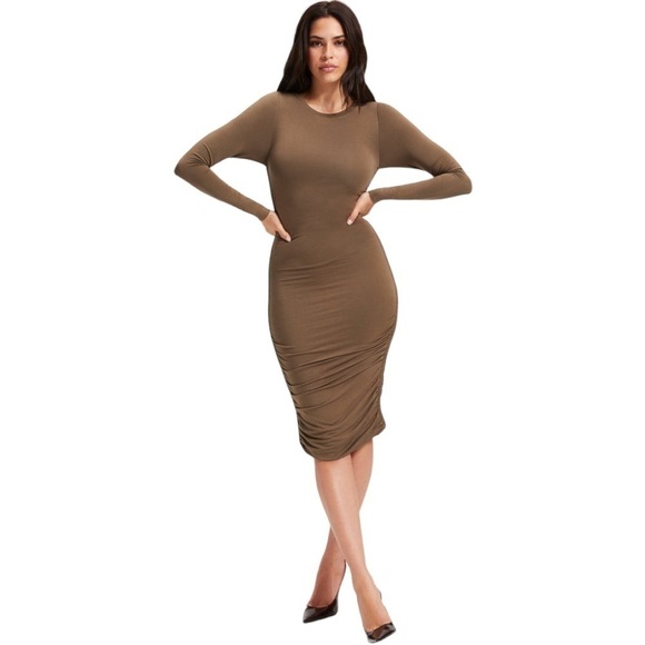 Good American Dresses & Skirts - GOOD American dark olive ruched dress
